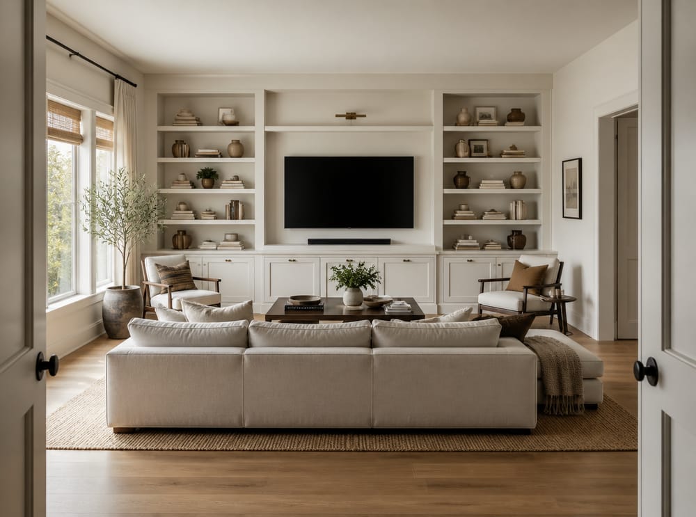 TV nascosta in mobili su misura dal pavimento al soffitto