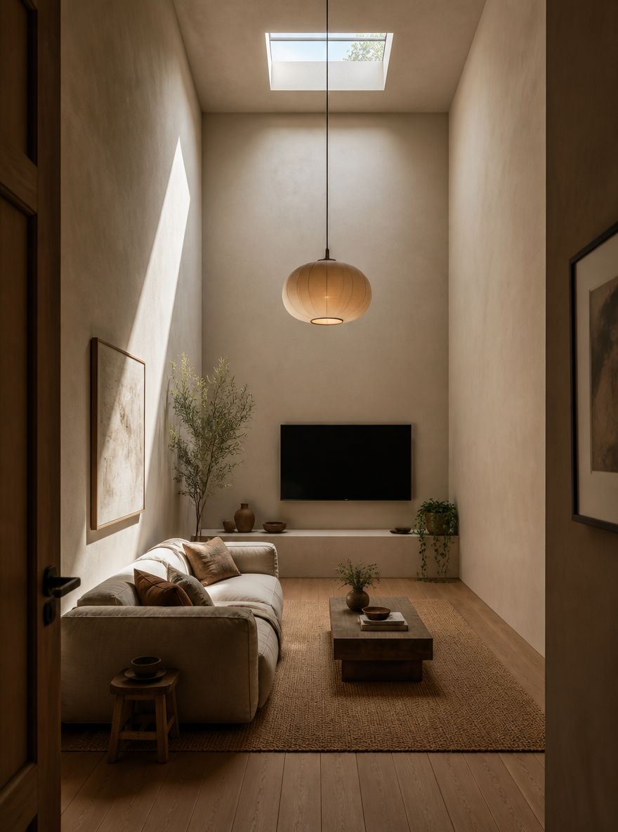 Mensola in gesso dà equilibrio alla TV su parete corta