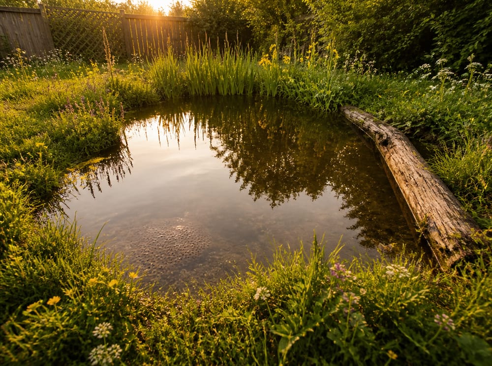 Laghetto naturalistico con piante autoctone sul bordo dell’acqua
