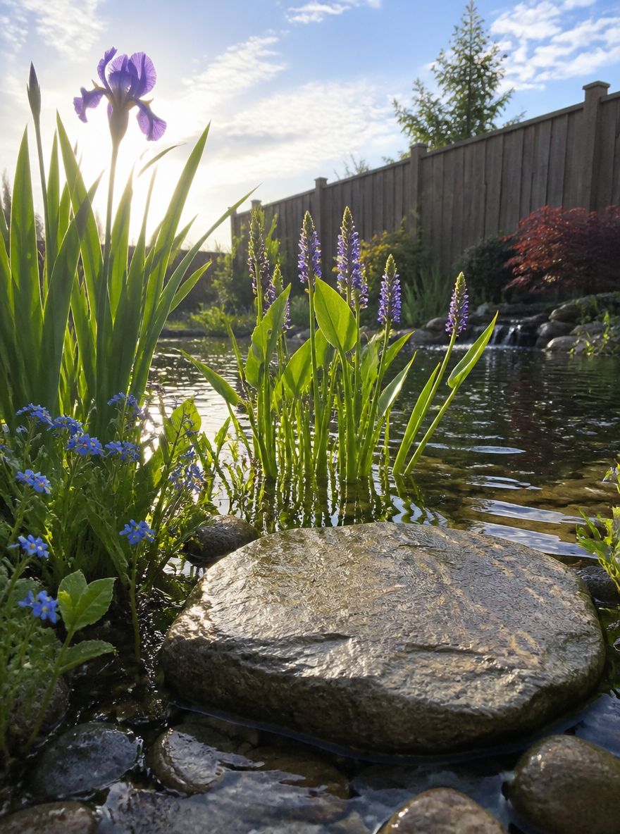 Mensola marginale piantata con iris e pickerel weed
