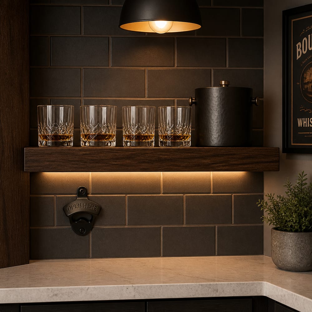 Mensola bar con illuminazione calda sottostante