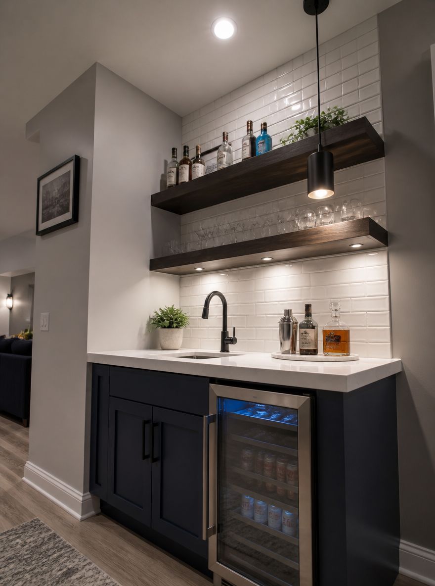 Wet bar sospeso con rubinetteria nera opaca