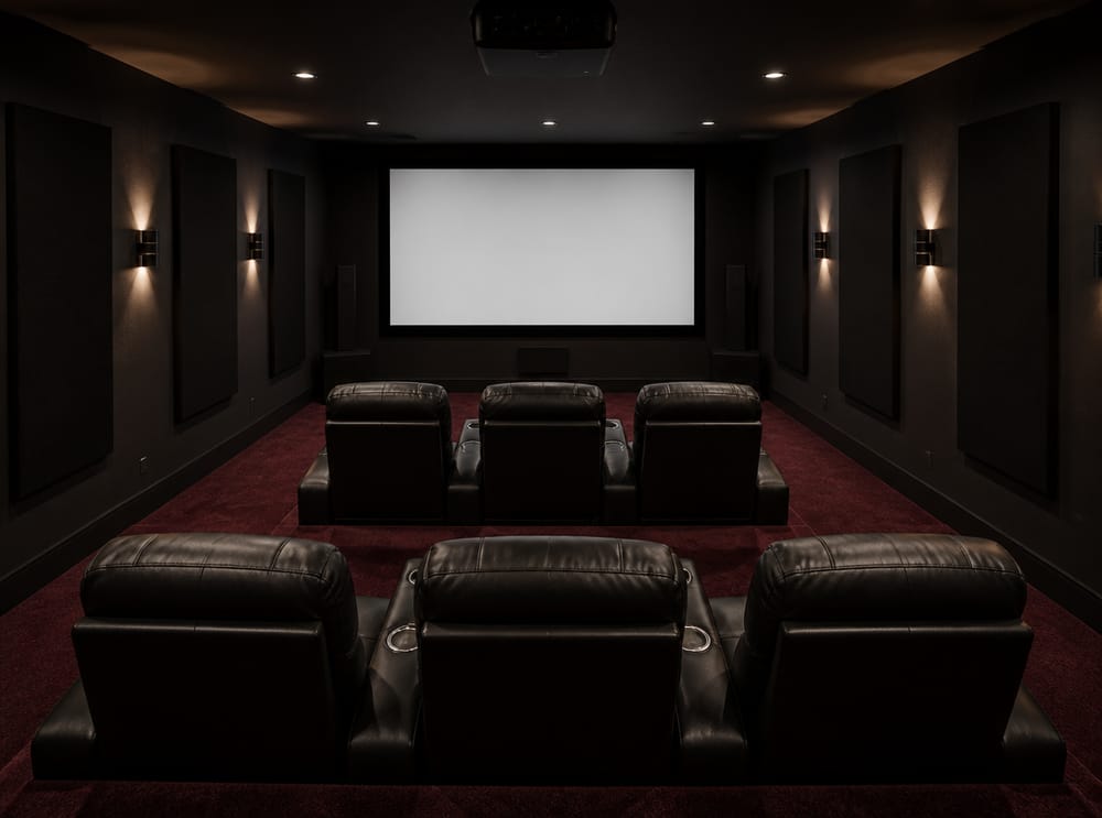Home theater in cantina con due file di poltrone reclinabili
