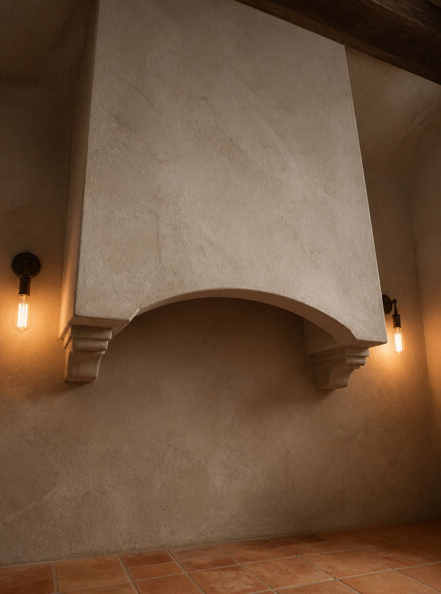 Campana de yeso arqueada con detalles de ménsulas