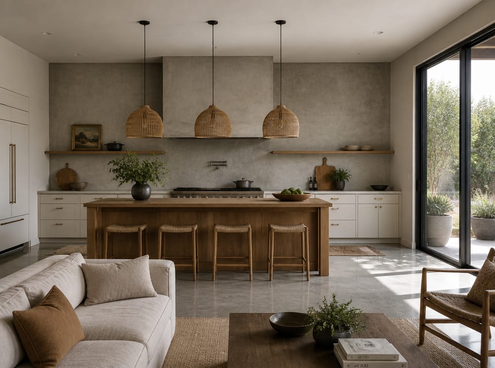 Campana de concreto como punto focal en la cocina