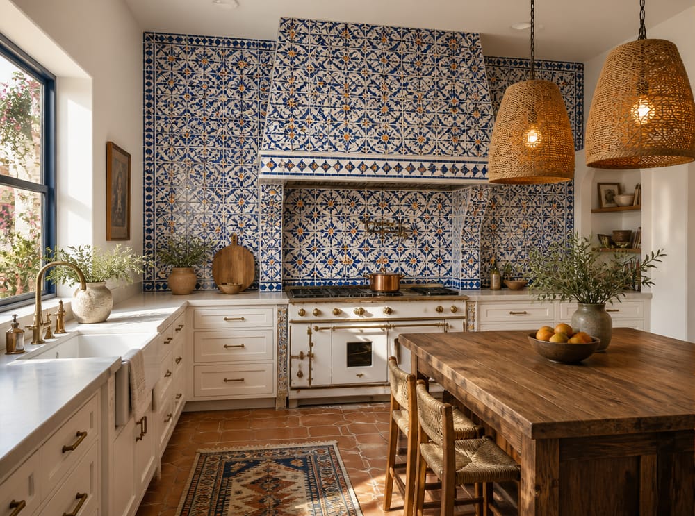 Campana rodeada de mosaico marroquí y fondo colorido