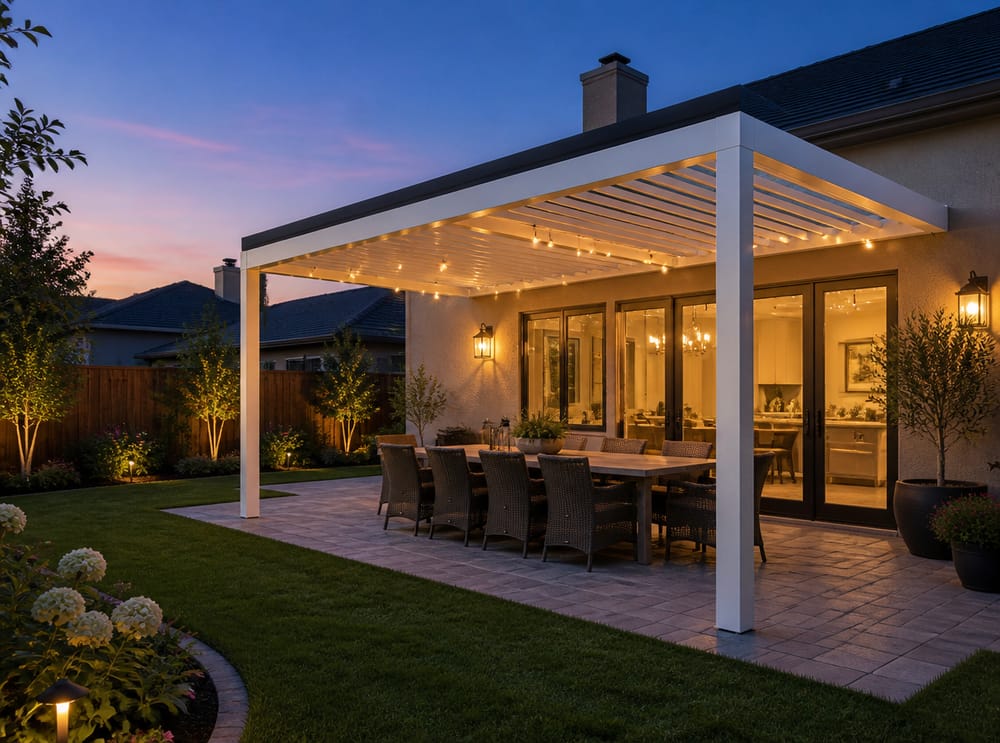 Pérgola bioclimática adosada a la casa