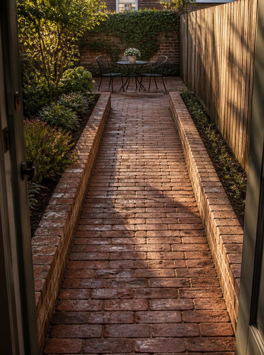 Sentiero che si allarga in un piccolo patio quadrato