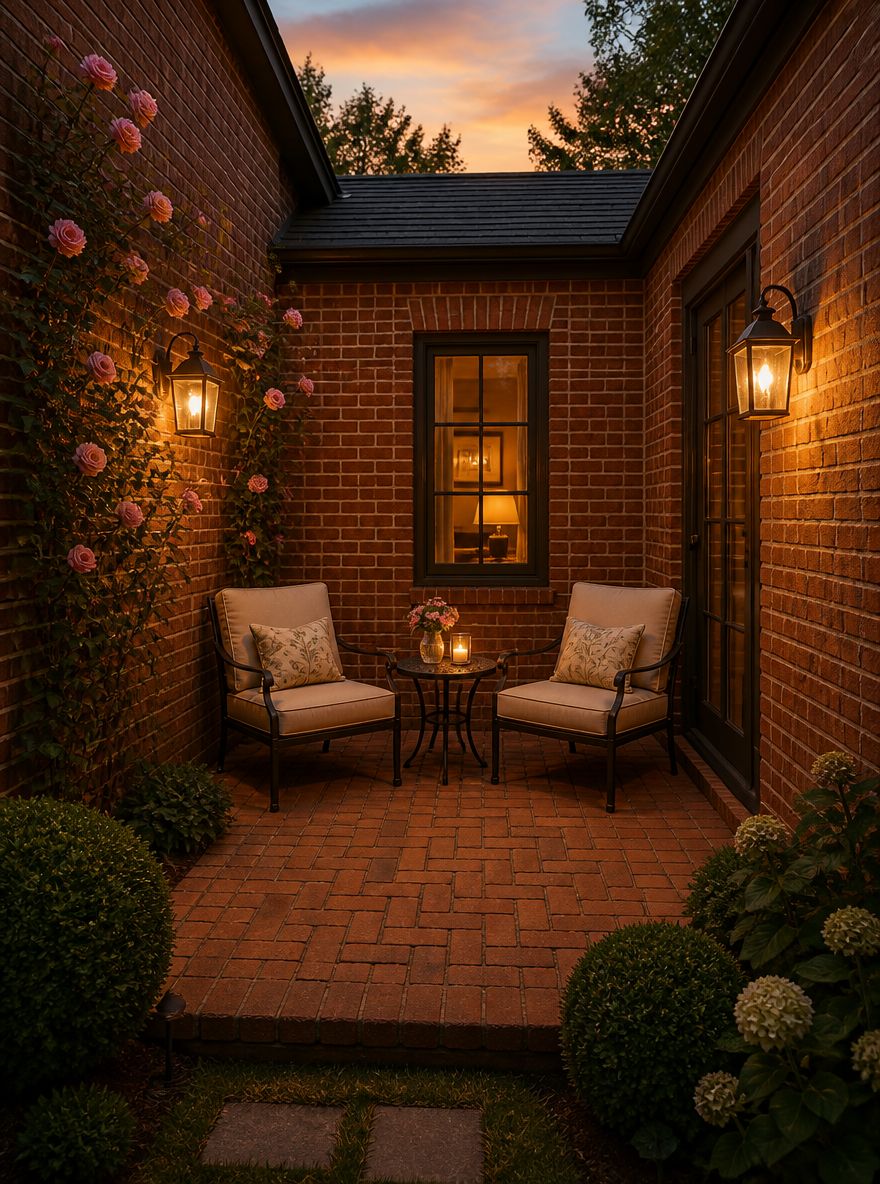 Patio nascosto nell’angolo tra due pareti della casa