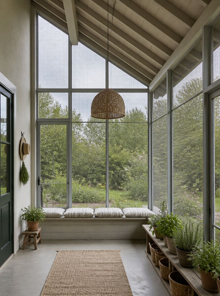 Stanza schermata con travi in legno a vista sul soffitto