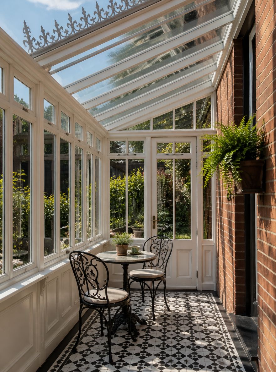 Veranda vittoriana con fregio decorativo sulla sommità