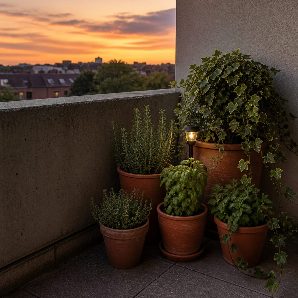 Gruppo di vasi in terracotta con luce solare a picchetto