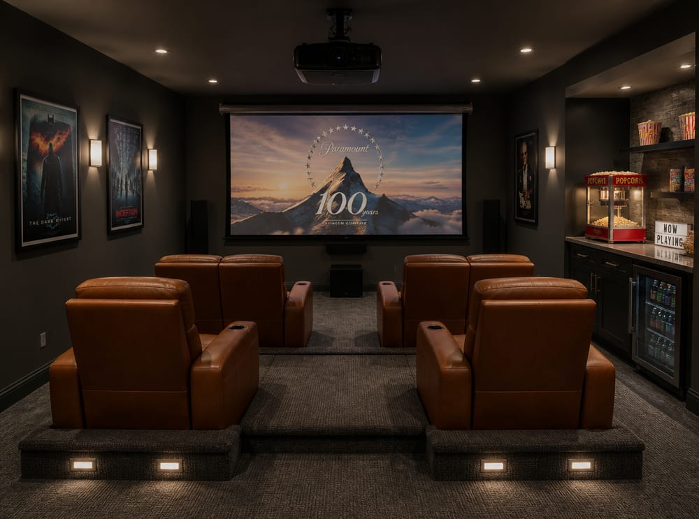Two-row recliner setup with riser step lighting