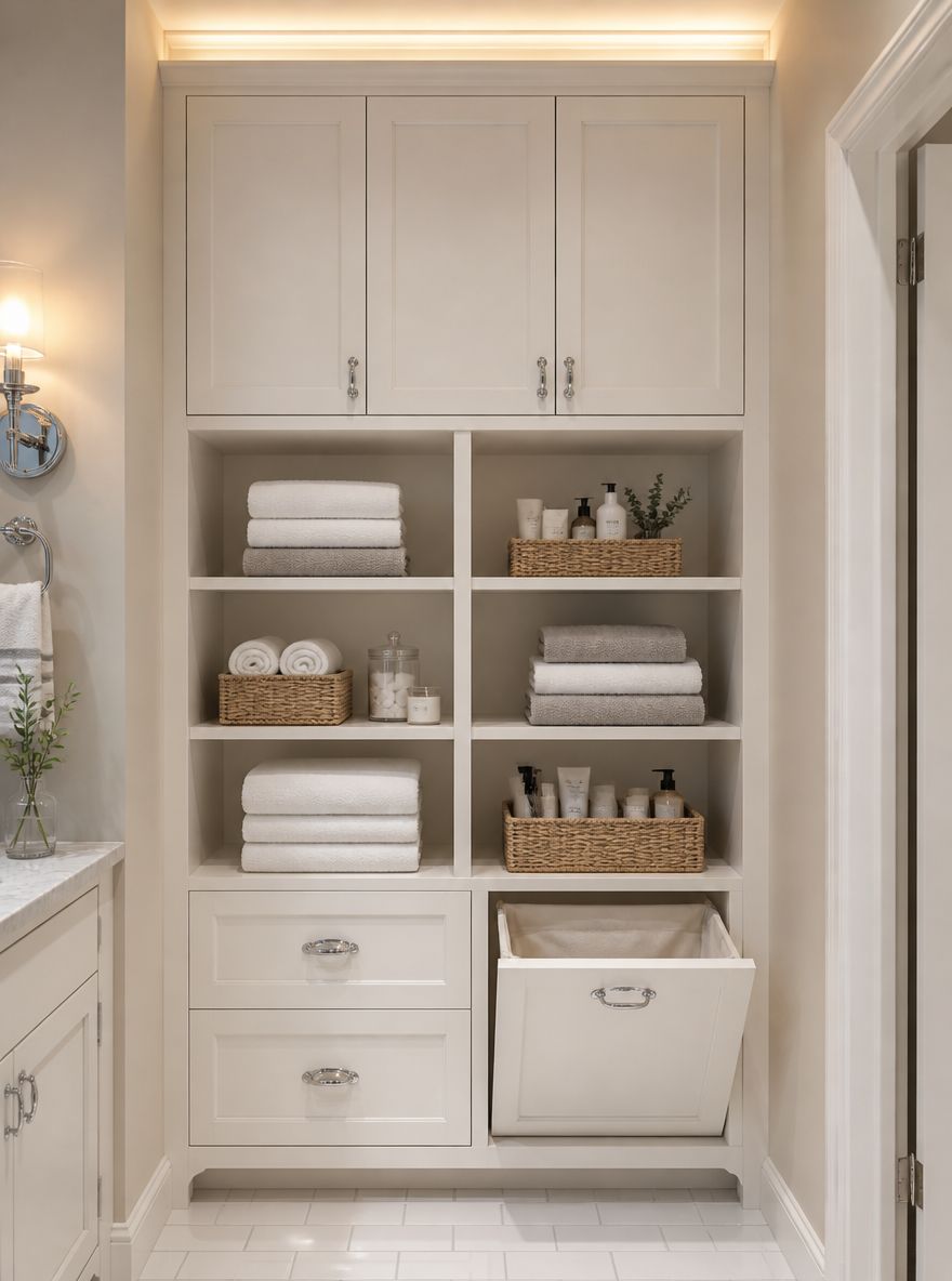 Empotrado vestidor en baño con cesto extraíble
