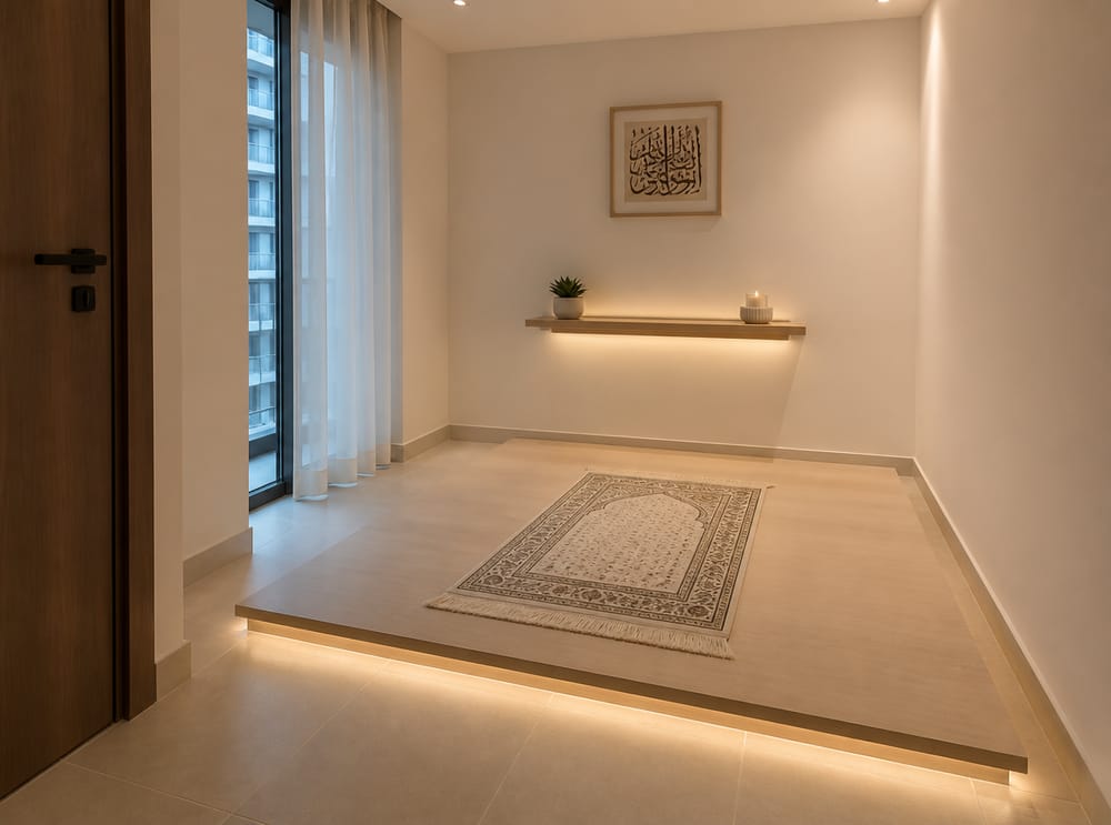 Raised birch platform with recessed base lighting
