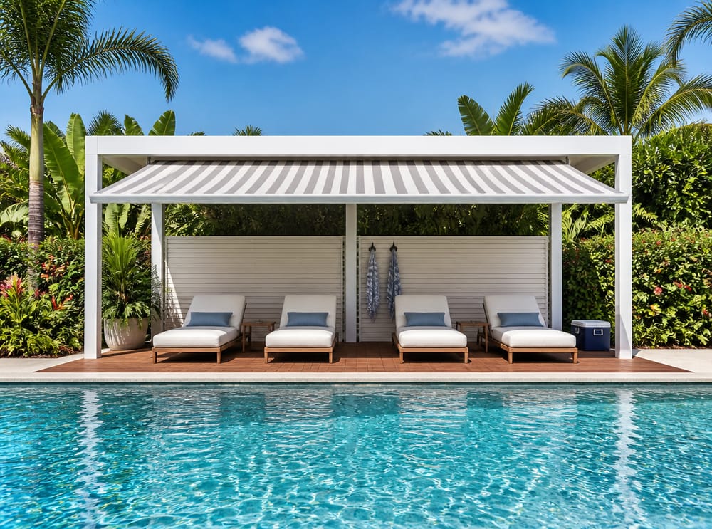 Gazebo in alluminio a bordo piscina con tenda retrattile