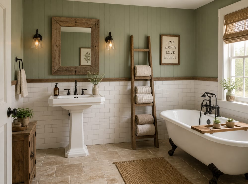 Sage bead-board with subway tile wainscoting