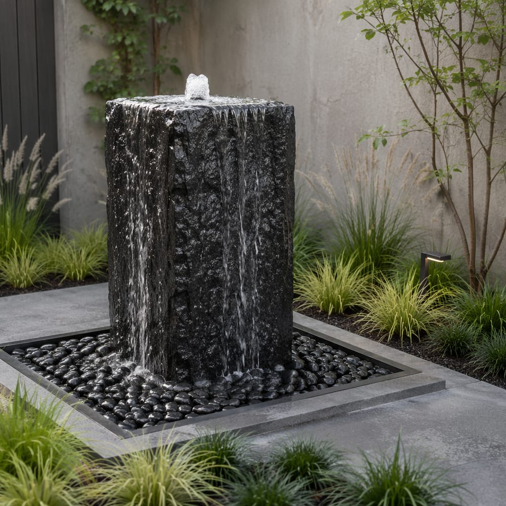 Columna de basalto perforado burbujeando en pileta de piedras
