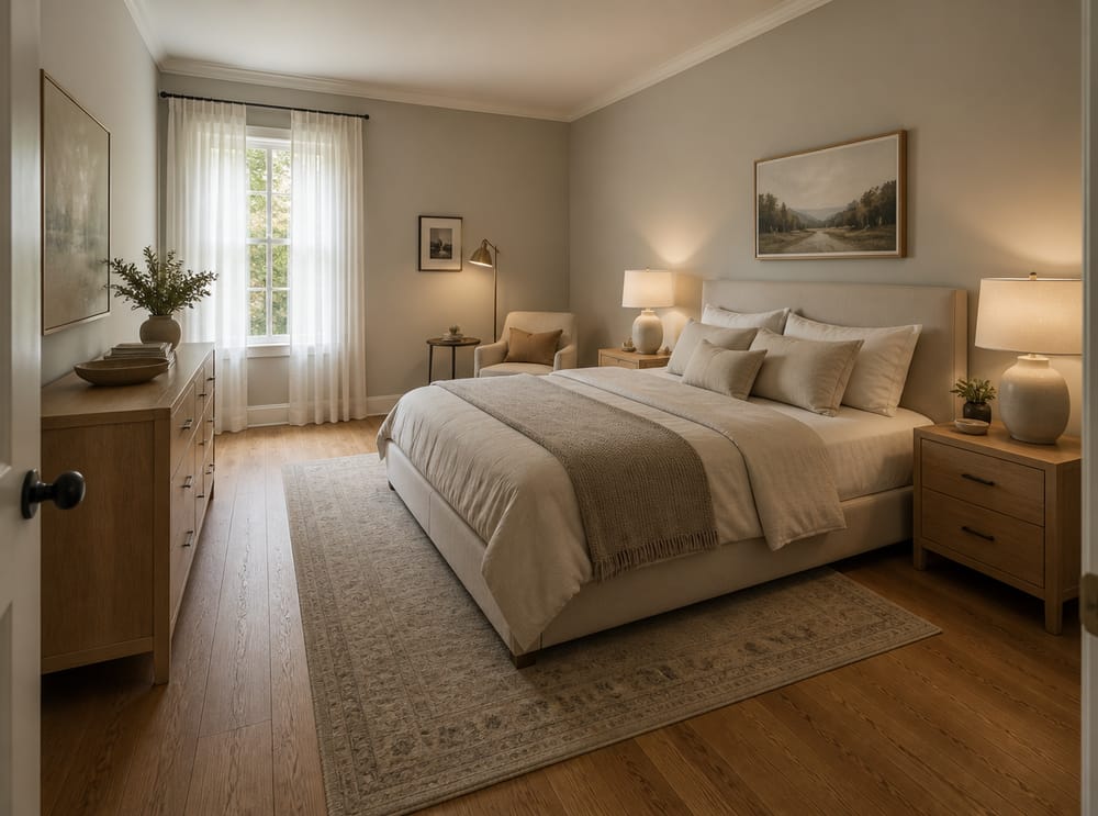 Gestoffeerd bed tegen de langste muur