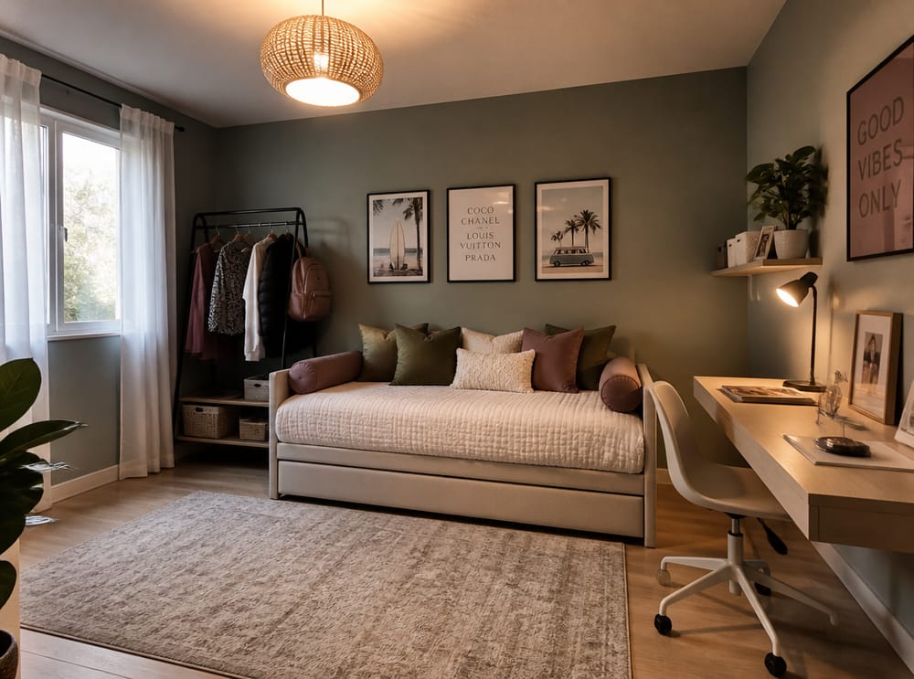 Sofa-półka pod oknem, wiszące biurko