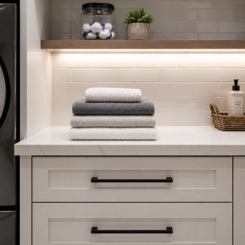 Pull-out drawers beneath quartz folding counter