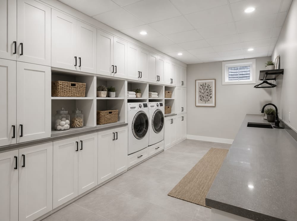 Full built-in wall with appliances integrated at counter height