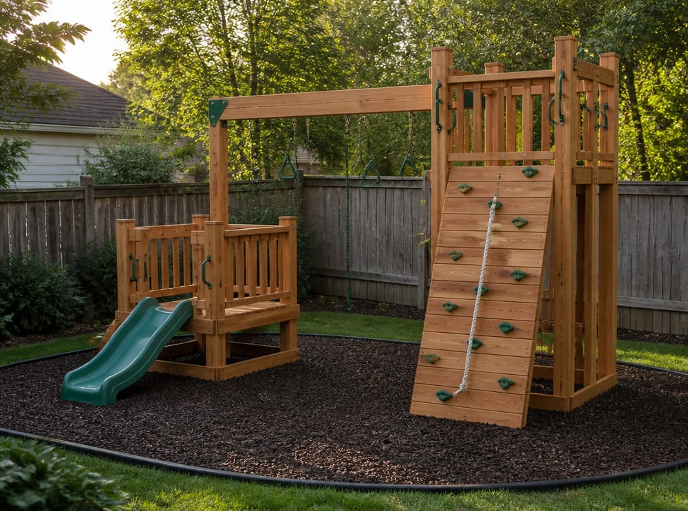 Estructura de doble altura conectando zonas para pequeños y niños grandes
