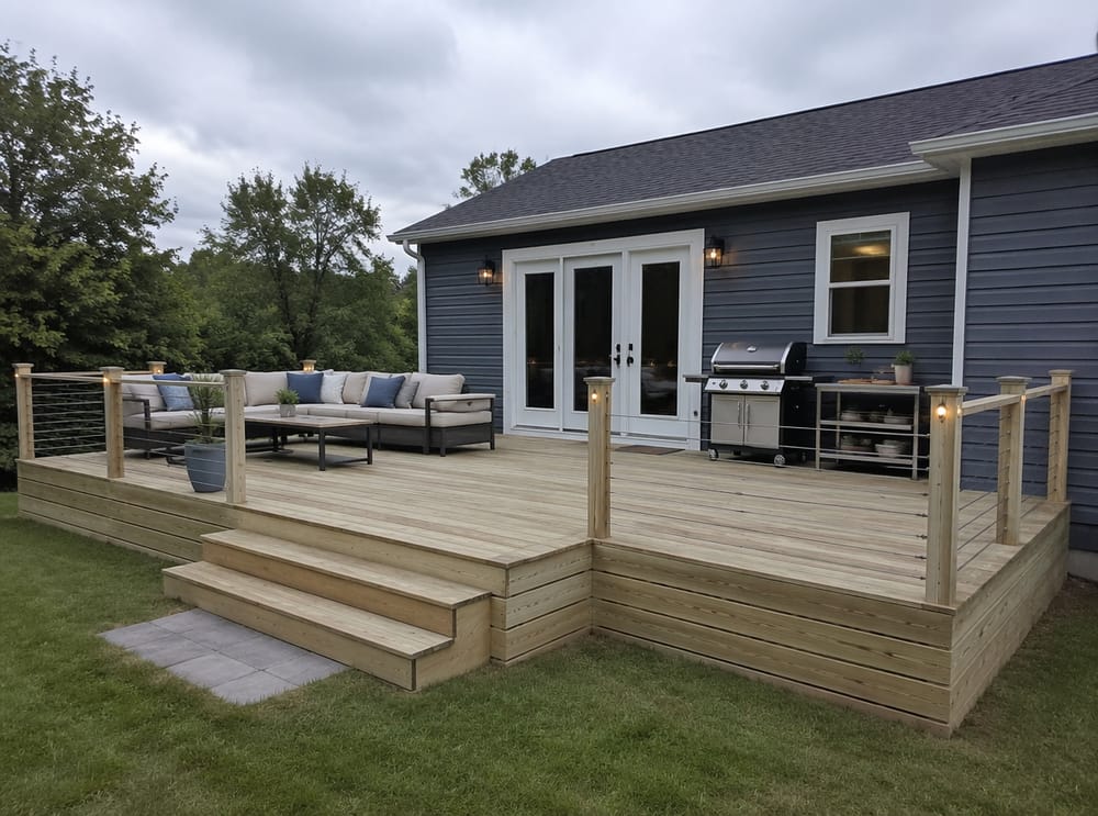 Deck a L con zona relax e area barbecue separate