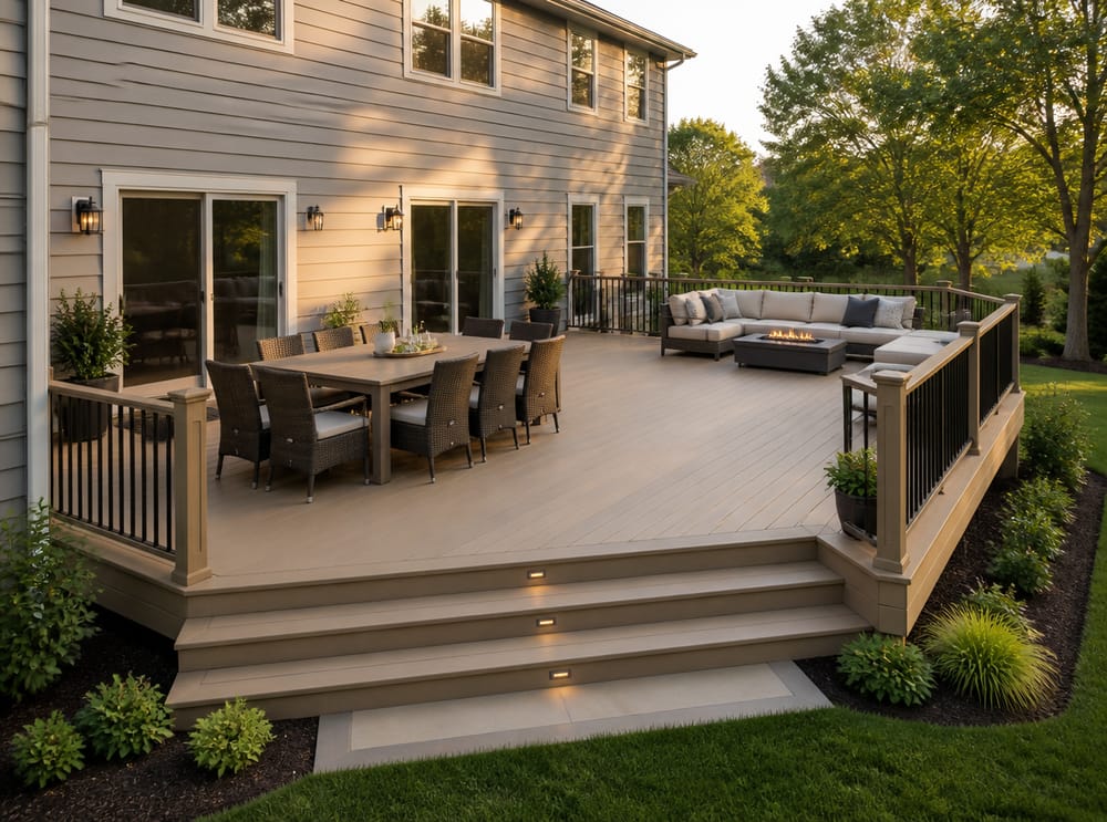 Ampio deck con zona pranzo e area braciere separate
