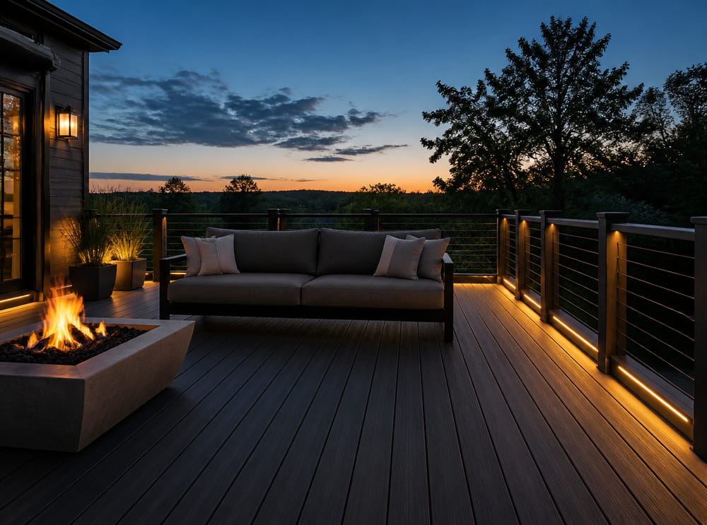 Deck color antracite con illuminazione LED incassata al tramonto