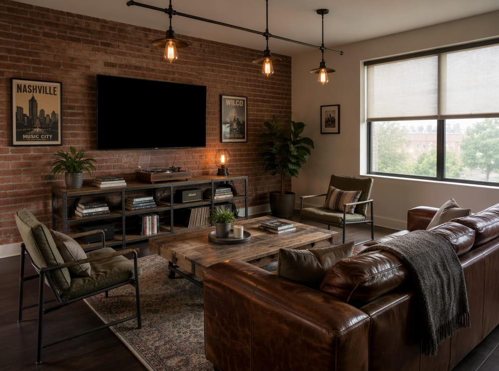 Exposed brick wall hosts TV without losing texture