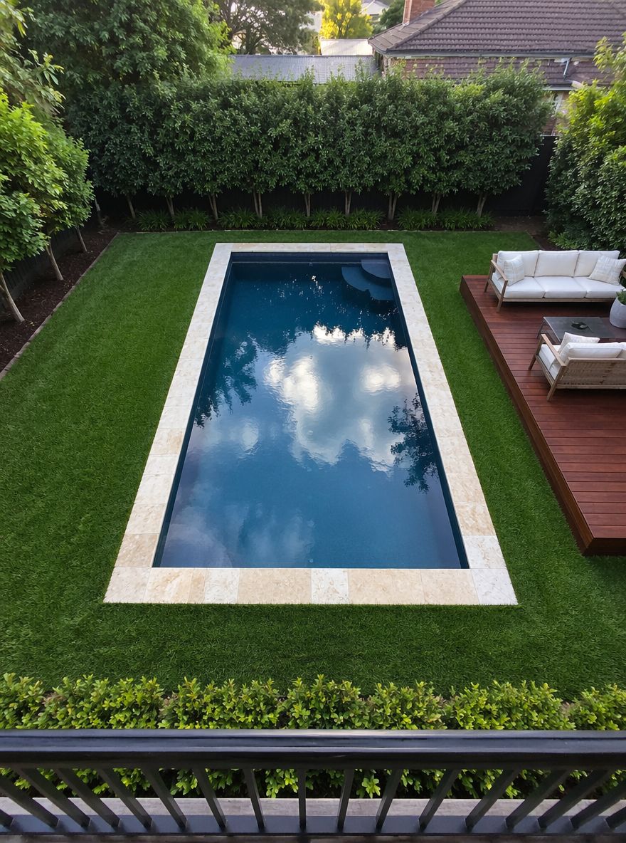 Vista dall’alto della piscina immersa nel prato