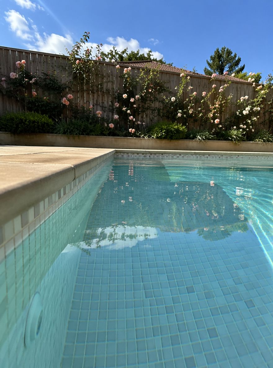 Vista a livello acqua sugli interni in mosaico della piscina