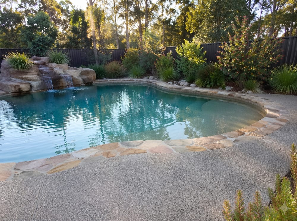 Piscina stile laguna con cascata rocciosa scenografica