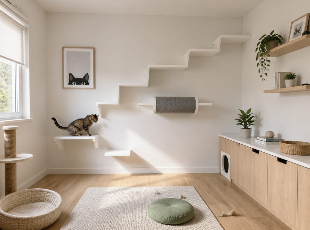Zigzag shelf climbing path with tunnel tube mounted mid-wall
