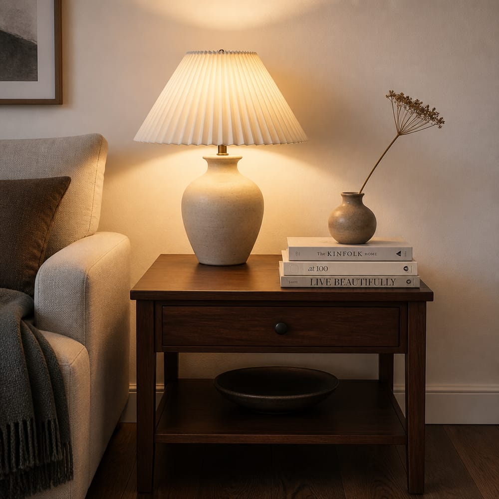 Lampada da tavolo in ceramica con cono di luce calda