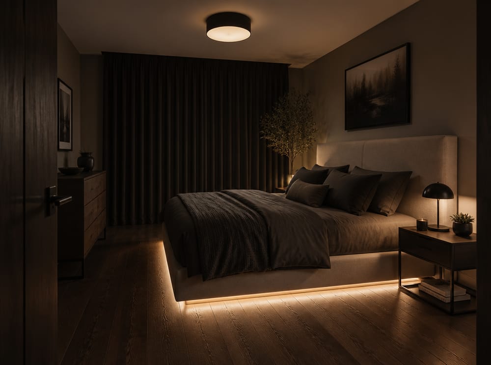 Yatak altı LED şerit ve yarı sarkıt tavan ışıltısı