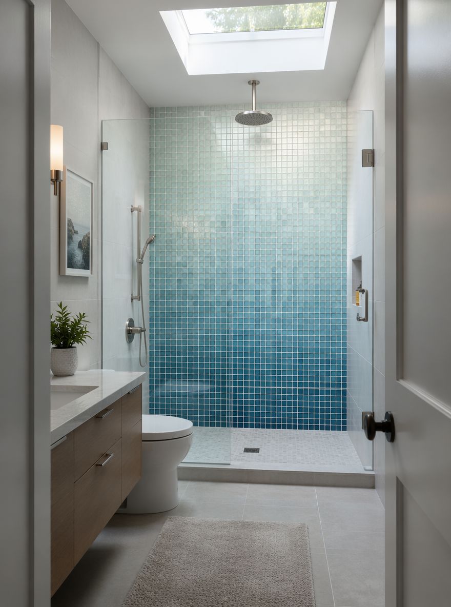 Mosaico de vidrio ombré, azul profundo a aqua pálido