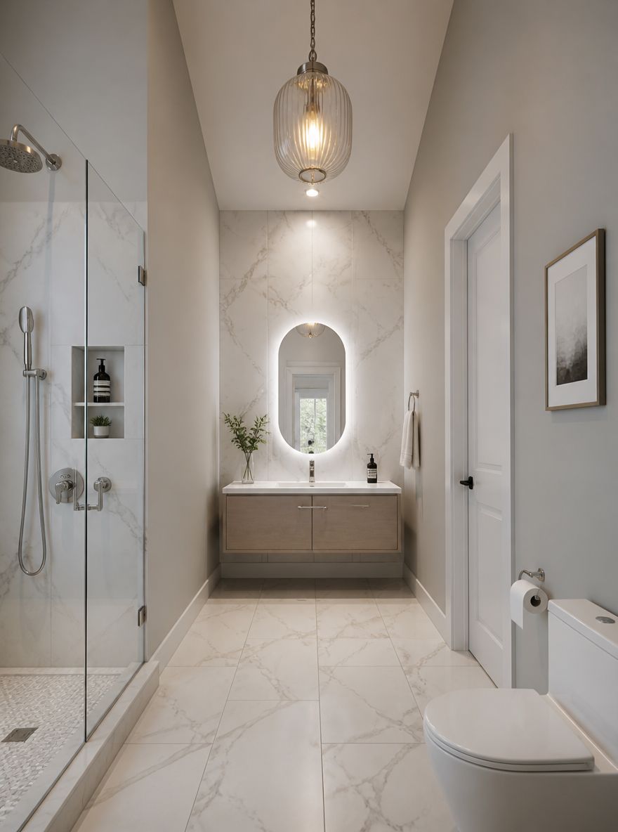 Pendant light hanging from high ceiling center