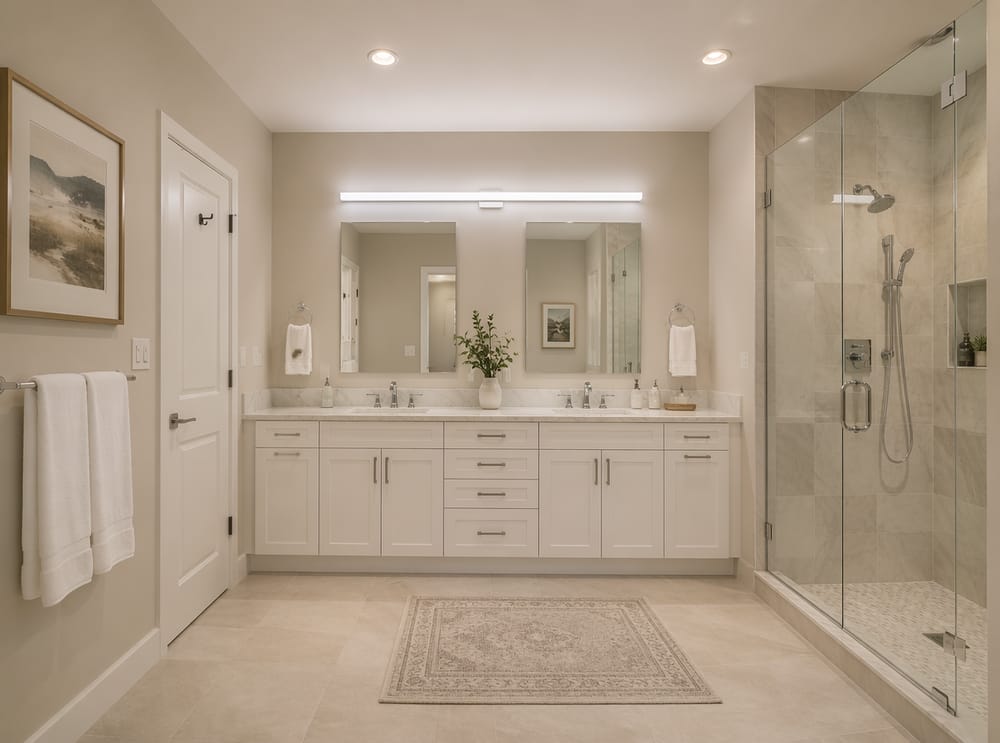Horizontal LED bar spanning double mirror width