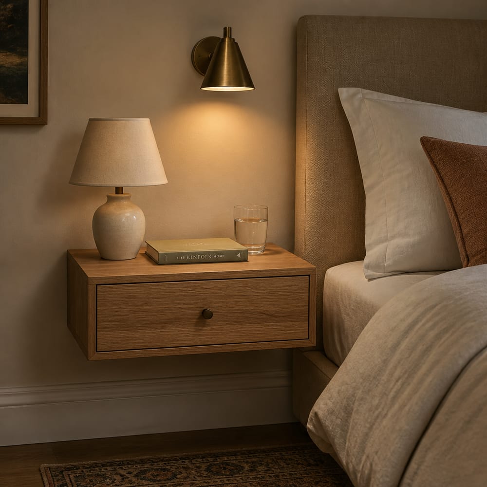 Wall-mounted nightstand with sconce reading light