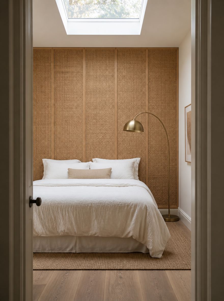 Yerden tavana rattan panel başlık duvarı