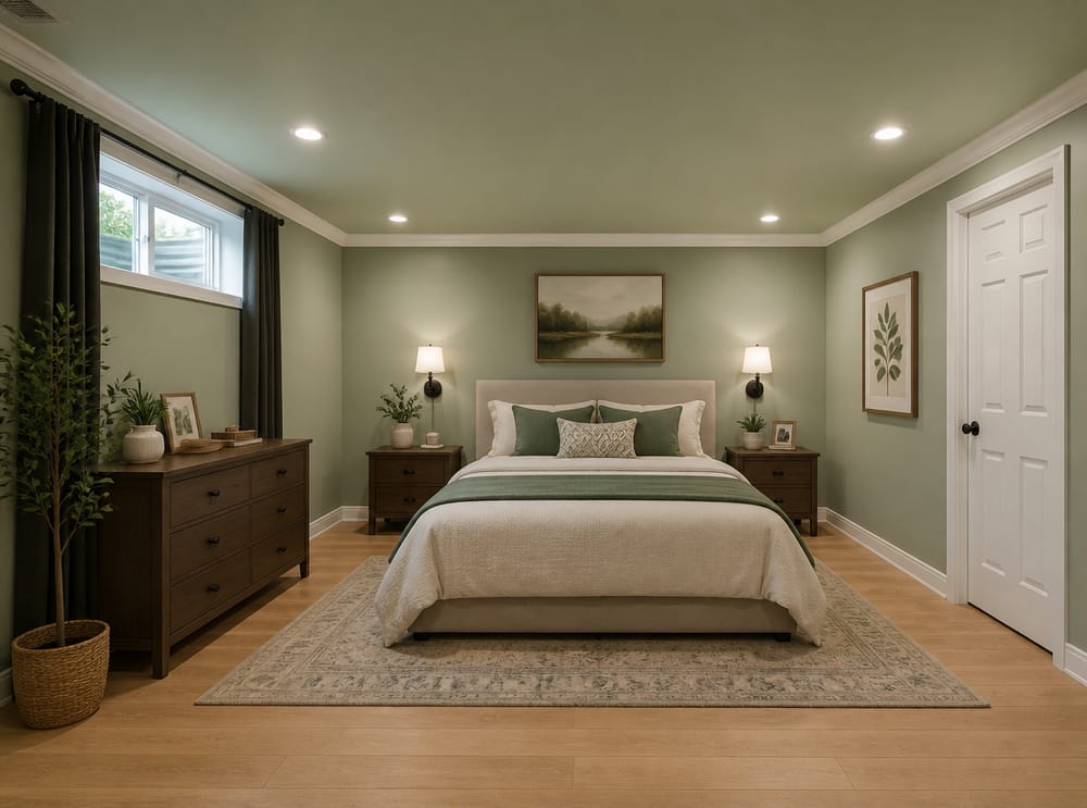 Soffitto in cartongesso color verde salvia chiaro con cornice