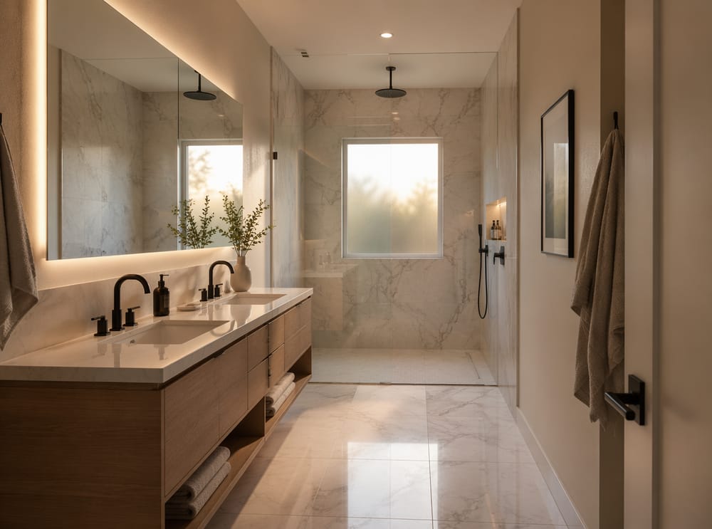 Finestra satinata all’altezza delle spalle a fine doccia walk-in