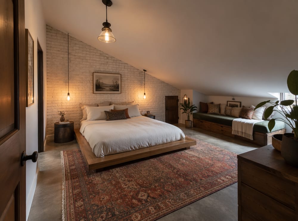 Daybed nook tucked beneath the lowest knee wall