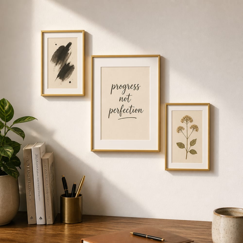 Tight three-frame triangle cluster in gold frames