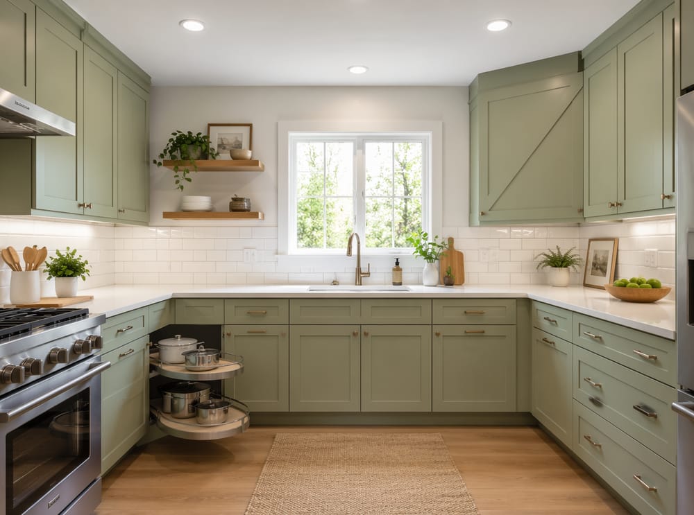 Cocina en forma de U con dos soluciones esquineras visibles