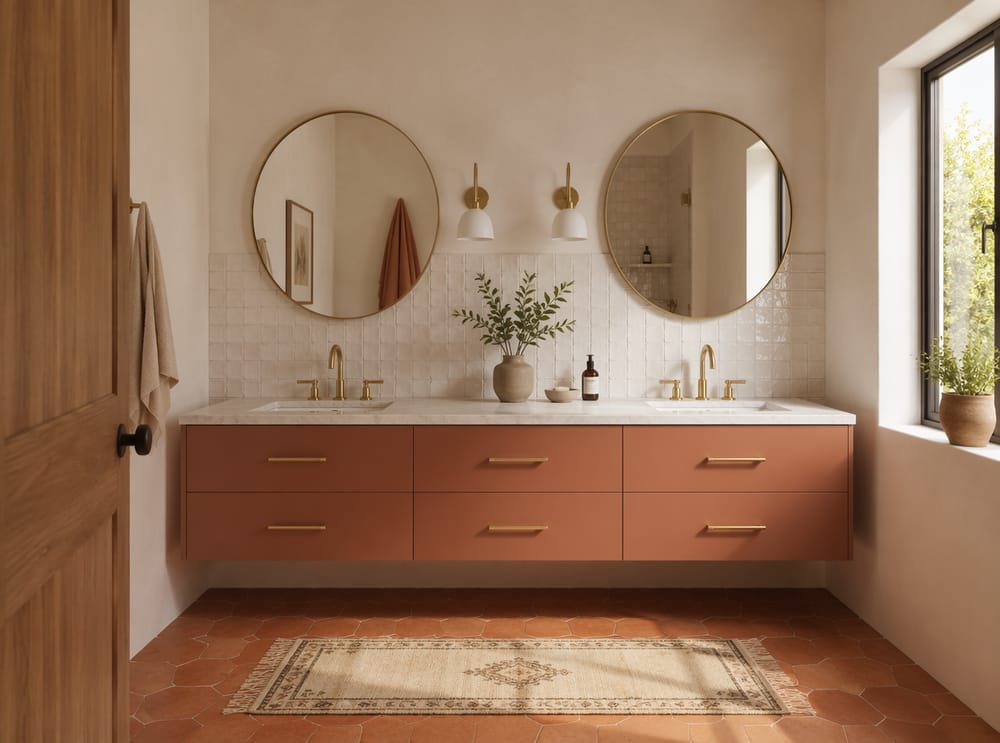 Mobile terracotta con backsplash in zellige e dettagli in ottone