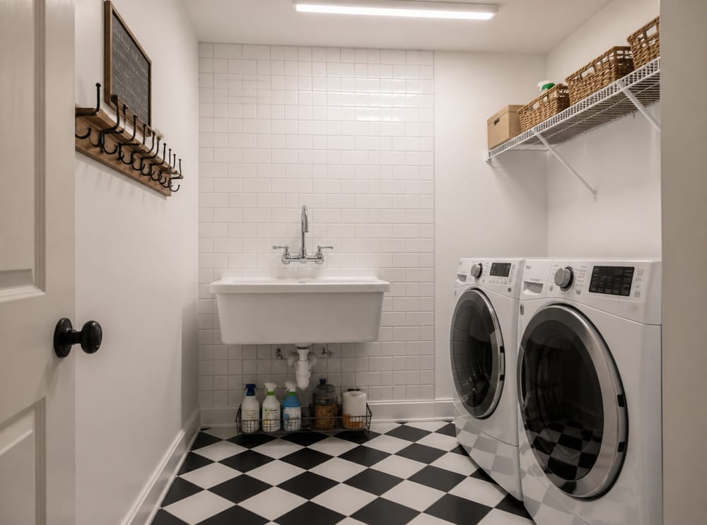 Lavello a parete in ceramica, vani porta tubi aperti sotto