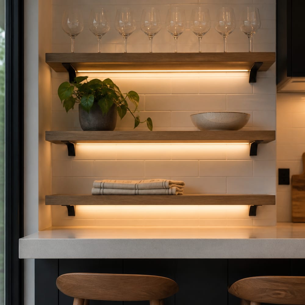 Estantes de bar flotantes con iluminación LED inferior